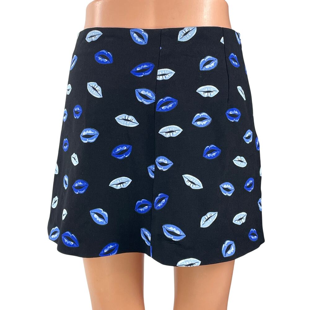 Zara Women's Black Blue Lips Graphic Print High Waist A Line Mini Skirt Size S - Picture 3 of 4